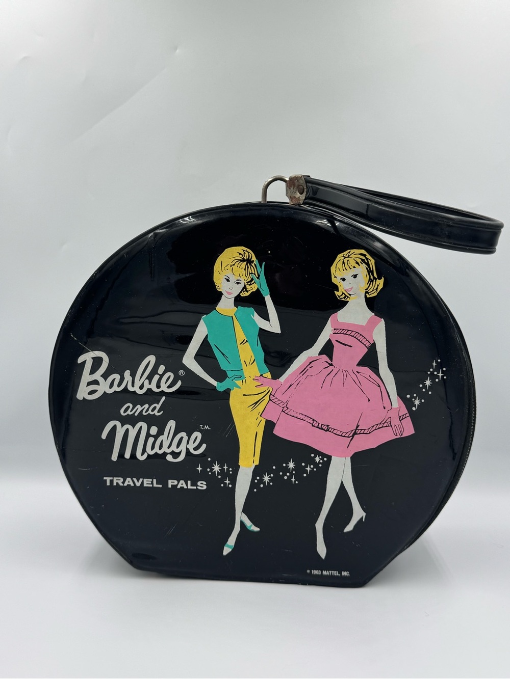 Vintage 1963 Mattel Barbie Midge Travel Pals Black Round Doll Case